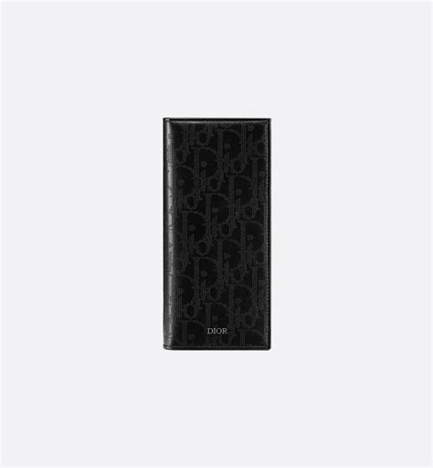 Vertical Bifold Wallet Black Dior Oblique Galaxy Calfskin .